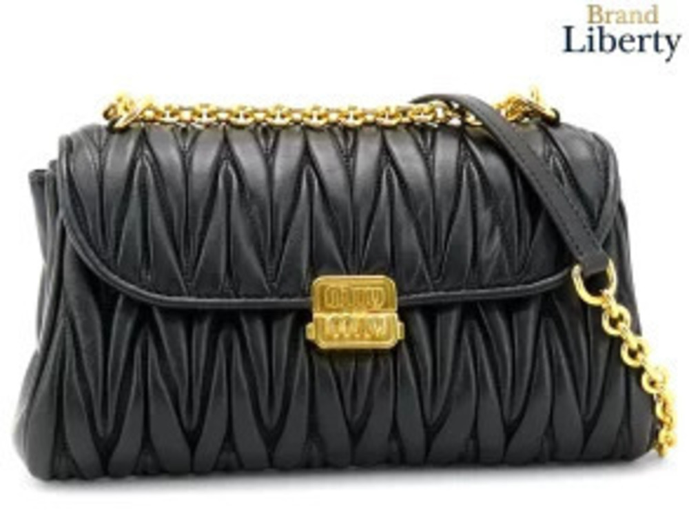 Miu Miu Matelasse Nappa Chain Shoulder Bag Hobo Black Lambskin Leather